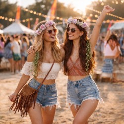 Wianek boho na głowę Kwiaty Polne z listkami 1 szt. ślub panieński