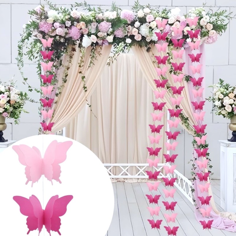 Girlanda dekoracyjna papierowe motyle różowe 3 m 18 szt.