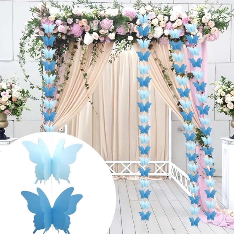 Girlanda dekoracyjna niebieskie motyle 3 m, papierowa, 1 szt.