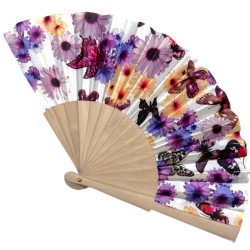 Wachlarz materiałowy satynowy kwiaty i motyle 1 szt. chiński japoński