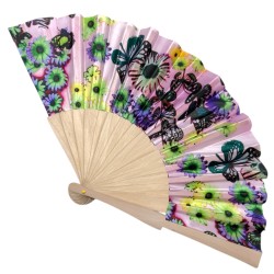 Wachlarz materiałowy satynowy kwiaty i motyle 1 szt. chiński japoński