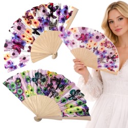 Wachlarz materiałowy satynowy kwiaty i motyle 1 szt. chiński japoński