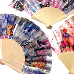 Wachlarz materiałowy satynowy kwiaty i motyle 1 szt. chiński japoński