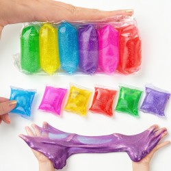 Slime glitter zestaw 6 kolorów w saszetkach masa plastyczna