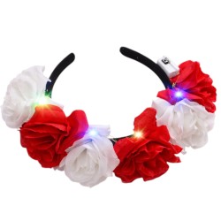 Opaska wianek kibica LED biało czerwone kwiaty 1 szt.