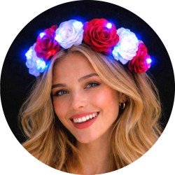 Opaska wianek kibica LED biało czerwone kwiaty 1 szt.