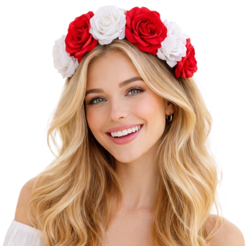 Opaska wianek kibica LED biało czerwone kwiaty 1 szt.