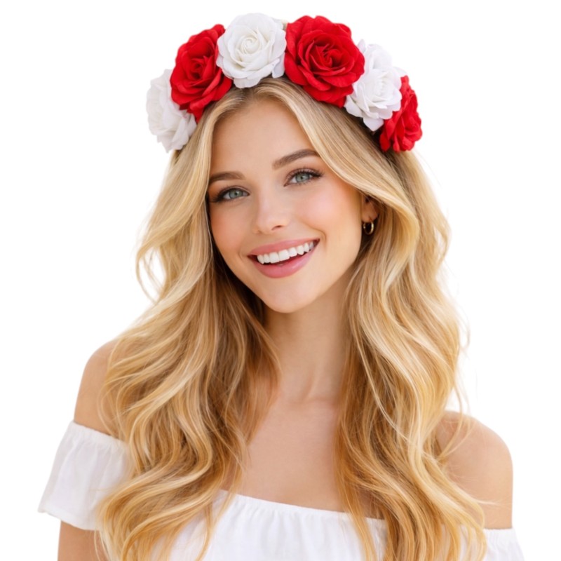 Opaska wianek kibica LED biało czerwone kwiaty 1 szt.