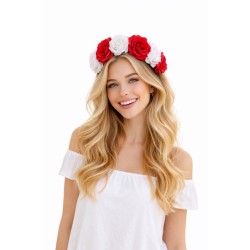 Opaska wianek kibica LED biało czerwone kwiaty 1 szt.