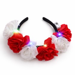 Opaska wianek kibica LED biało czerwone kwiaty 1 szt.