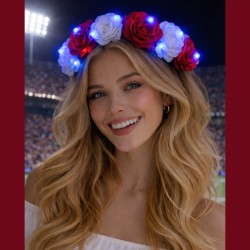 Opaska wianek kibica LED biało czerwone kwiaty 1 szt.