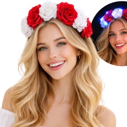 Opaska wianek kibica LED biało czerwone kwiaty 1 szt.