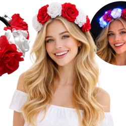 Opaska wianek kibica LED biało czerwone kwiaty 1 szt.