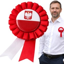 Kotylion patriotyczny Polska biało czerwony 1 szt 14 cm
