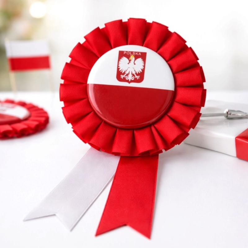 Kotylion patriotyczny Polska biało czerwony 1 szt 14 cm