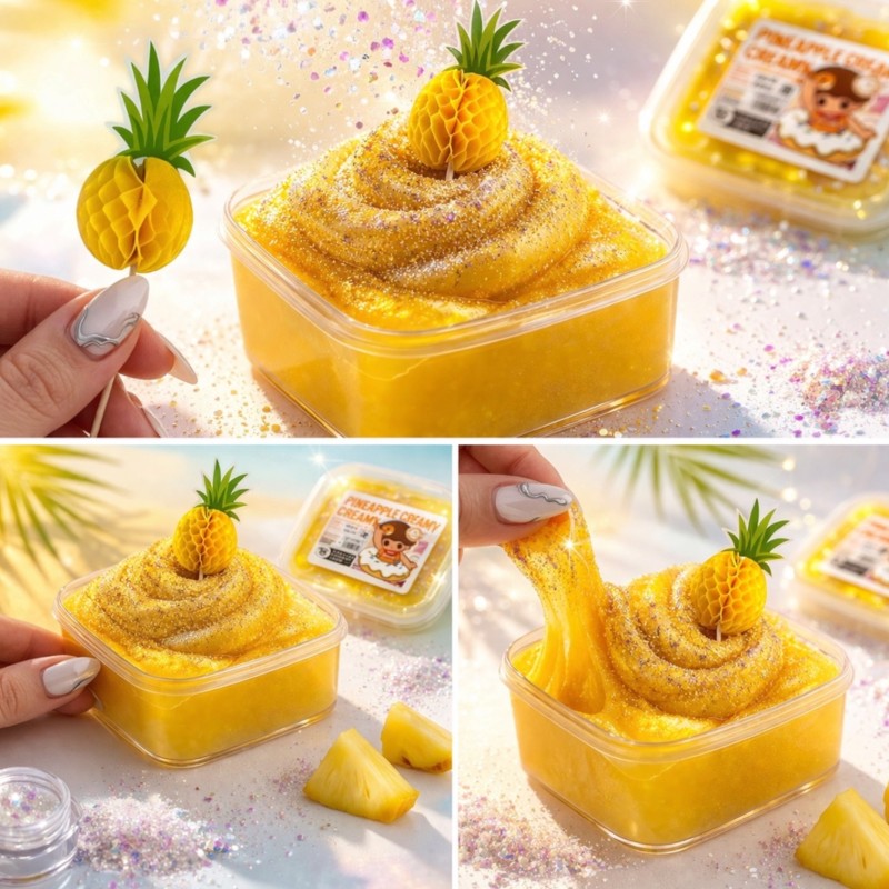 Zestaw sensoryczny slime pudding ananas z miseczką i dekorami