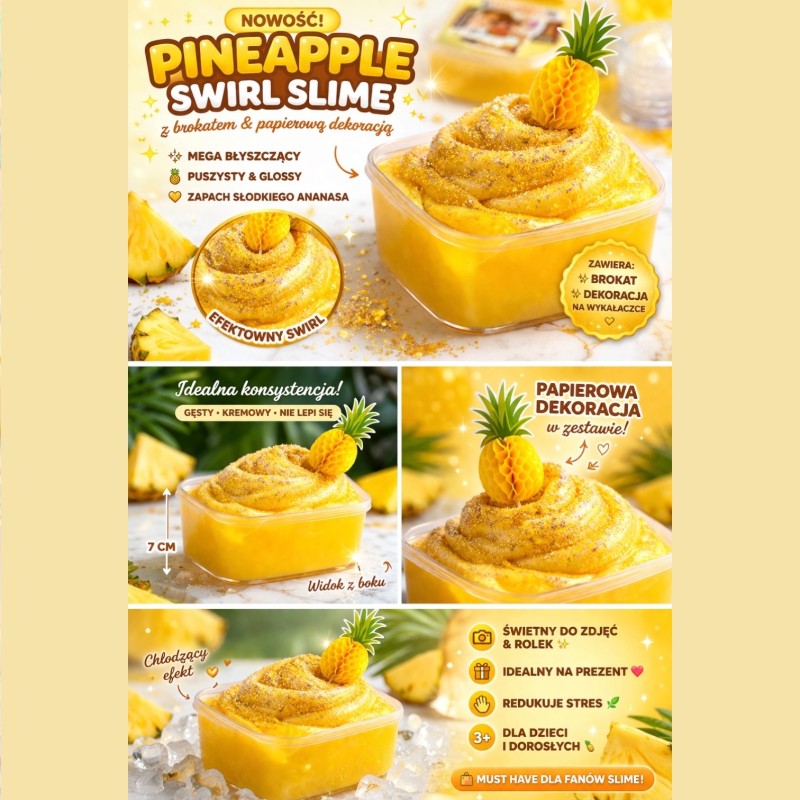 Zestaw sensoryczny slime pudding ananas z miseczką i dekorami