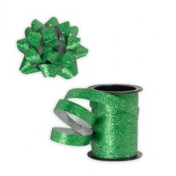Zielona brokatowa wstążka 10m x 10mm z 4 kokardkami do prezentów