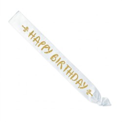 Szarfą urodzinowa Happy Birthday biała złoty brokat
