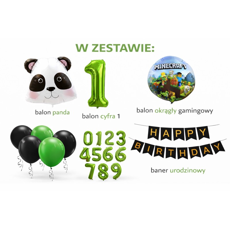 Zestaw balonów urodzinowych Gaming Panda