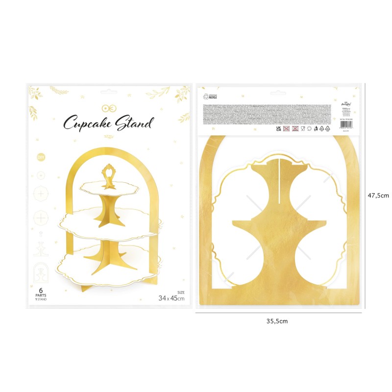 Patera biało złota 3 poziomy etażerka na słodkości 45 cm