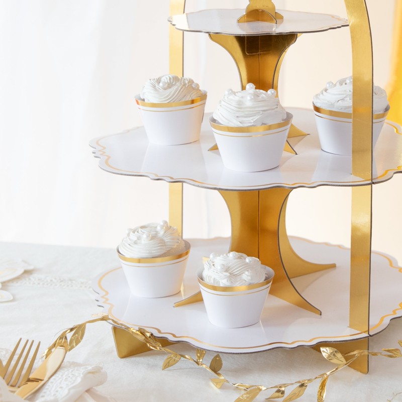 Patera biało złota 3 poziomy etażerka na słodkości 45 cm