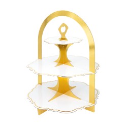 Patera biało złota 3 poziomy etażerka na słodkości 45 cm