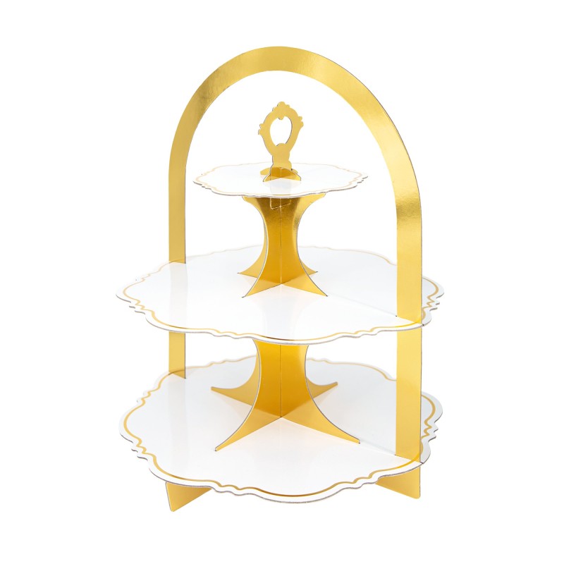 Patera biało złota 3 poziomy etażerka na słodkości 45 cm