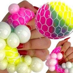 Gniotek antystresowy tęczowa kula 6 cm w siatce