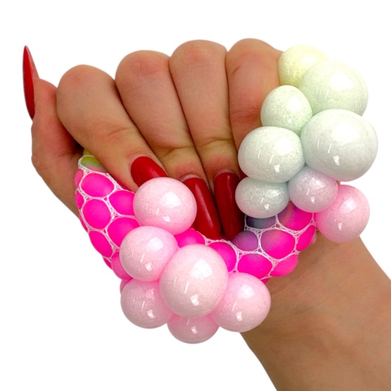 Gniotek antystresowy tęczowa kula 6 cm w siatce