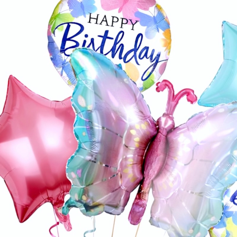 Zestaw 5 balonów foliowych Happy Birthday Motylek 79x52 cm