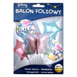 Zestaw 5 balonów foliowych Happy Birthday Motylek 79x52 cm