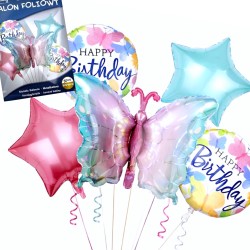 Zestaw 5 balonów foliowych Happy Birthday Motylek 79x52 cm