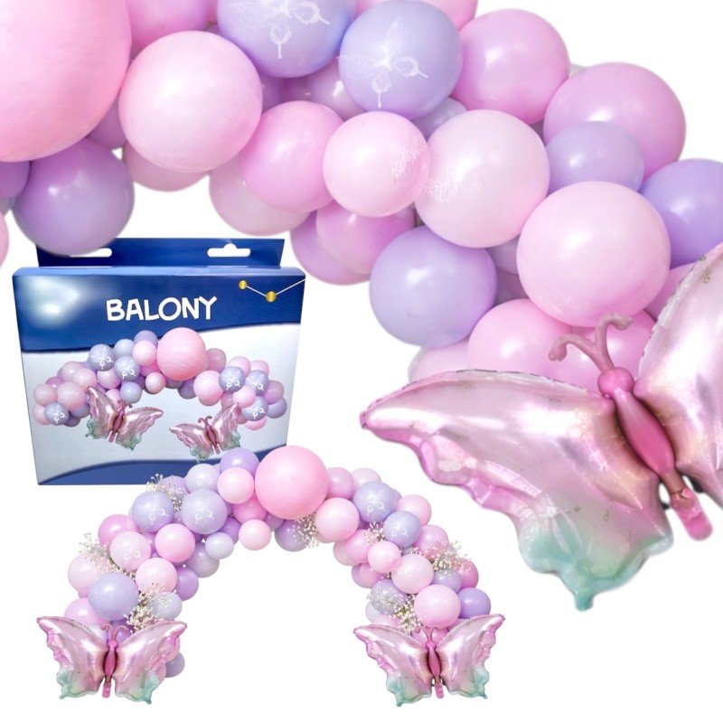 Zestaw balonów pastelowych Motylek GIRL Pastel Butterfly 48 el.