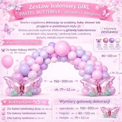Zestaw balonów pastelowych Motylek GIRL Pastel Butterfly 48 el.