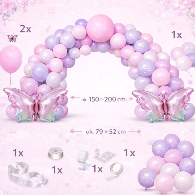 Zestaw balonów pastelowych Motylek GIRL Pastel Butterfly 48 el.