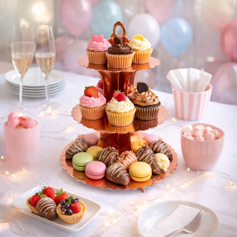 Patera 3-poziomowa rose gold z tektury foliowanej 1 szt.