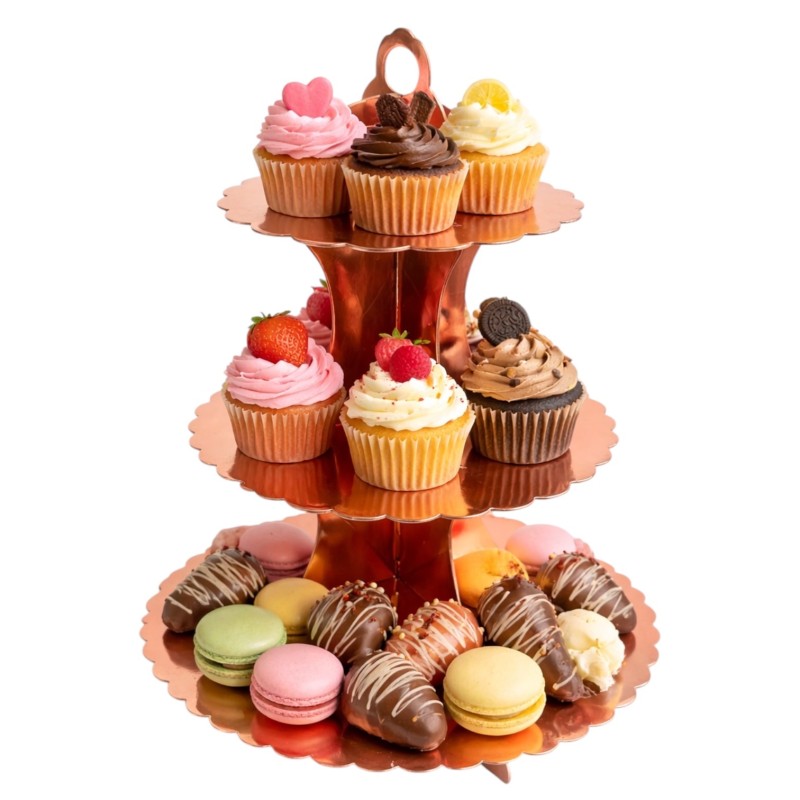 Patera 3-poziomowa rose gold z tektury foliowanej 1 szt.