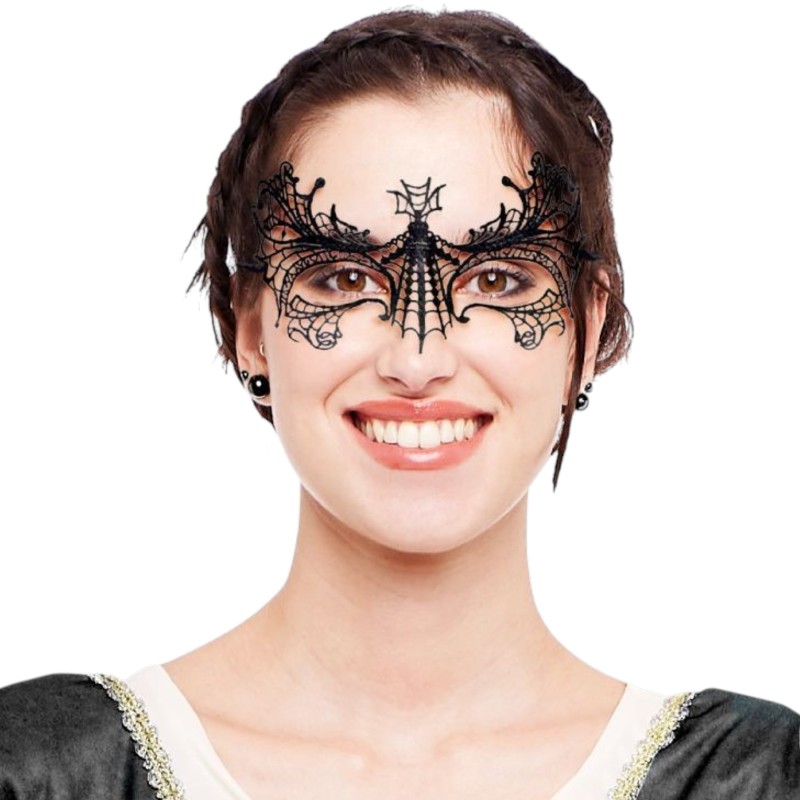 Maska koronkowa pajęczyna czarna na Halloween