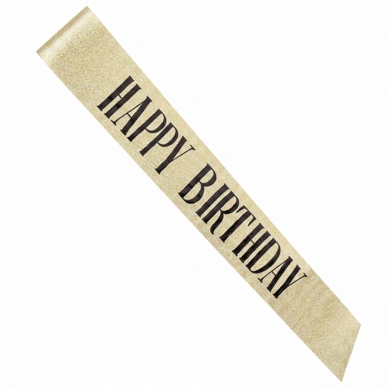 Szarfa Happy Birthday złota brokatowa 160 x 9,5 cm