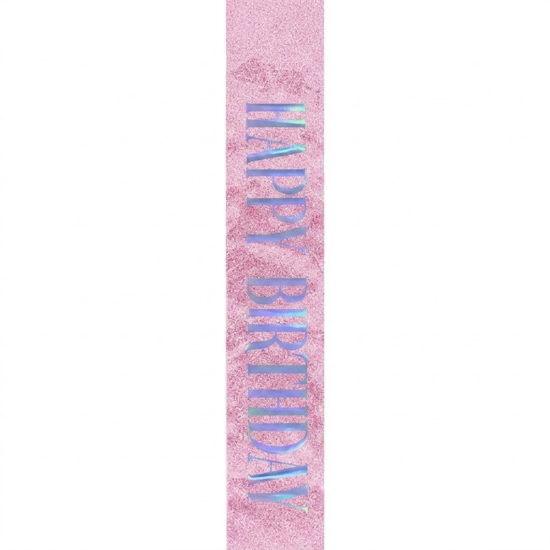 Szarfa urodzinowa Happy Birthday różowa z brokatem 160 x 9,5 cm