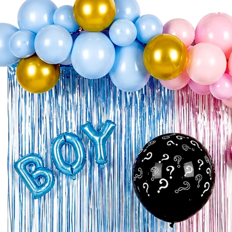 Zestaw balonów 47 szt Boy or Girl z tłem i balonem konfetti