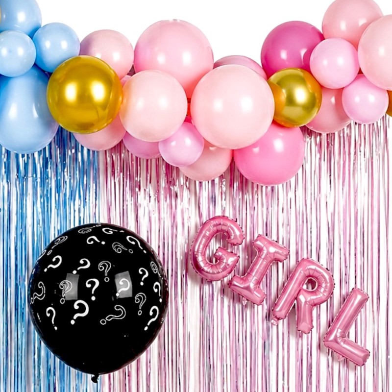 Zestaw balonów 47 szt Boy or Girl z tłem i balonem konfetti