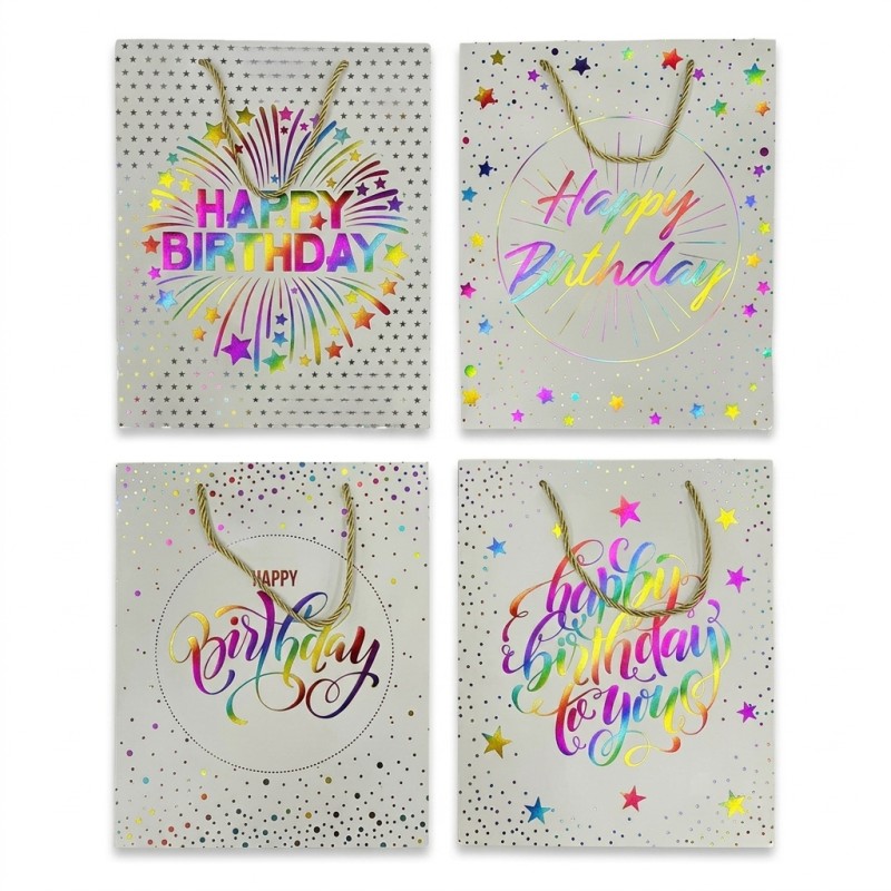 Torebka prezentowa Happy Birthday holograficzna 30 x 41,5 x 12 cm