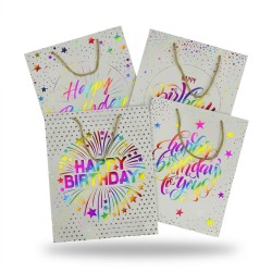 Torebka prezentowa urodzinowa Happy Birthday holograficzna 26 x 32 x 10 cm