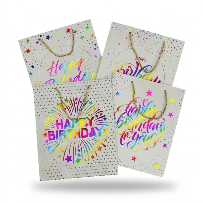 Torebka prezentowa urodzinowa Happy Birthday holograficzna 26 x 32 x 10 cm