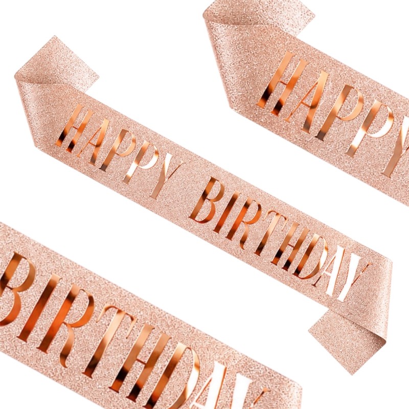 Szarfa urodzinowa Happy Birthday różowe złoto 160 x 9,5 cm