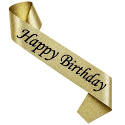 Szarfa urodzinowa Happy Birthday brokatowa złota 160 cm