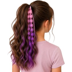 Doczepiane włosy na gumce fioletowo różowe bubble braids 1 szt.
