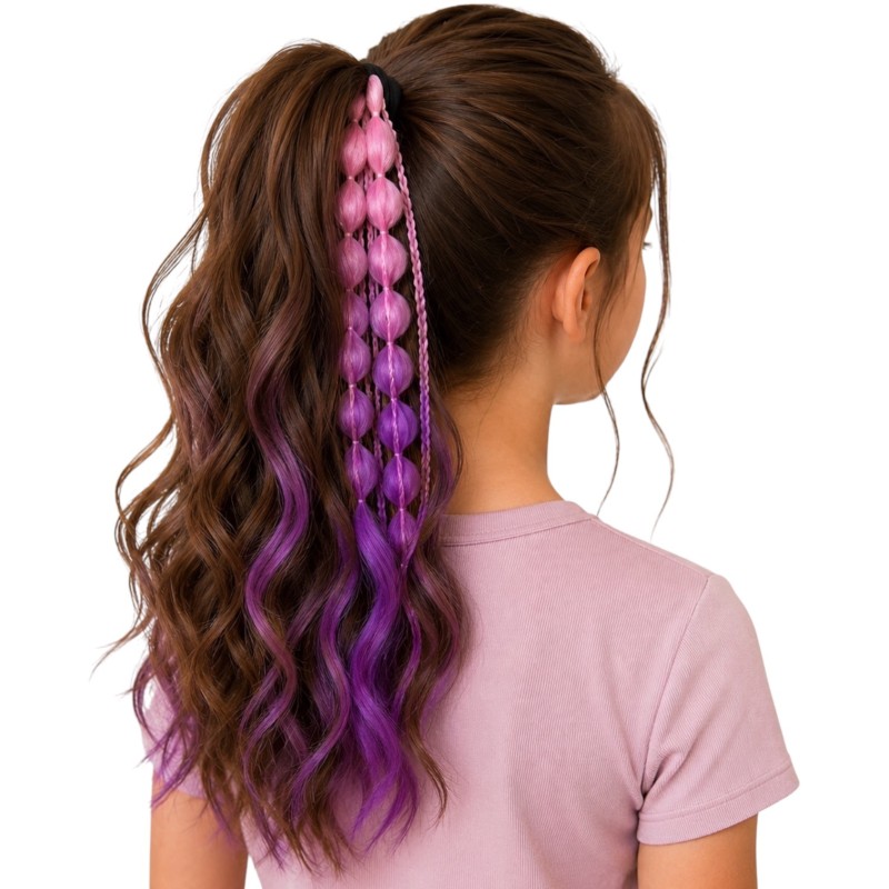 Doczepiane włosy na gumce fioletowo różowe bubble braids 1 szt.